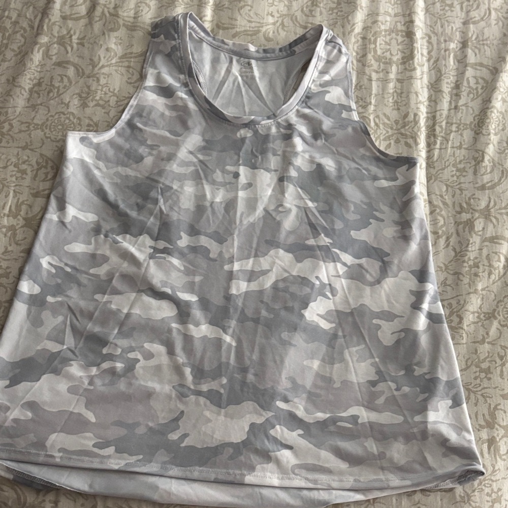Athletic Works Light Gray Camouflage Tank Top